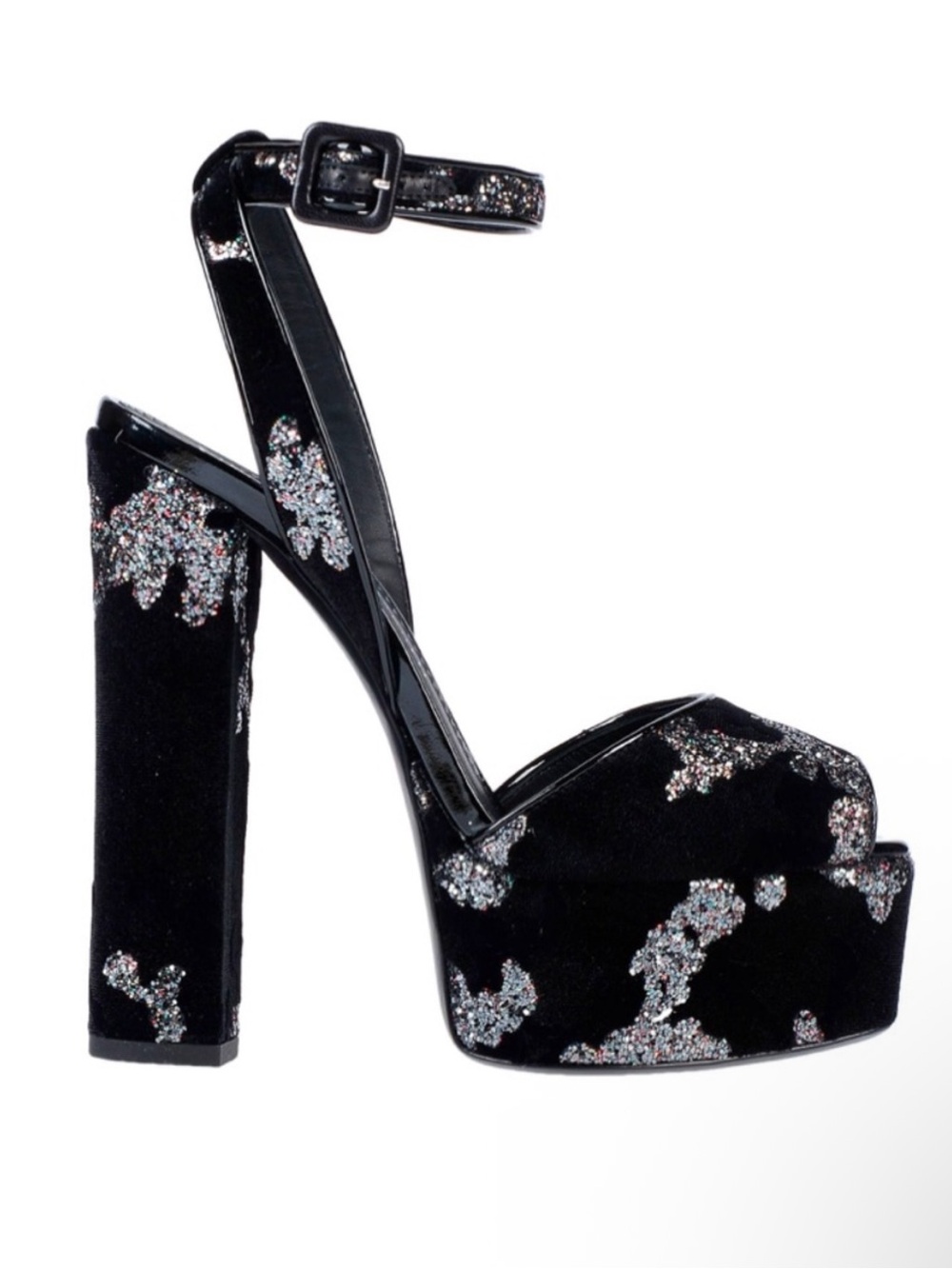Giuseppe Zanotti Lavinia leather print Platform velvet black Sandal Sz.7.5